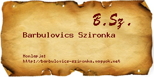 Barbulovics Szironka névjegykártya